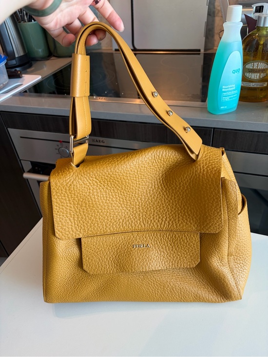 Furla Handbags - Furla Yellow Pebbled Leather Shoulder Bag